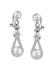 14k White Gold 0.51 Ctw Pearl and Diamond Tear Drop Earrings