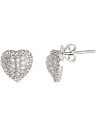 14k White Gold Hammered Finish Heart Diamond Earrings, w/ 0.16 Carat Brilliant Cut Diamonds, 3/8" (9mm) tall