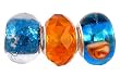 Pandora Style Three (3) Piece Charm Bead Set (Z85) - Murano Style Glass and Faceted Glass (Fits Troll too) ~ Orange and Blue