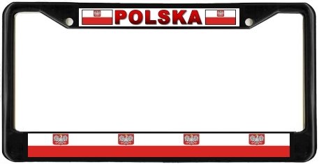 Poland Polish Polska Flag Black License Plate Frame Metal Holder