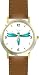 Teal or Indigo Dragonfly or Dragon Fly - JP - WATCHBUDDY&reg; DELUXE TWO-TONE THEME WATCH - Arabic Numbers - Brown Leather Strap-Size-Women's Size-Small
