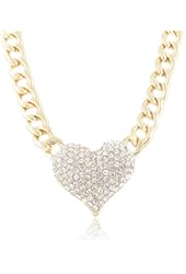 Iced Out 3D Heart Pendant with a 16 Inch Adjustable Link Necklace - Goldtone or Silvertone