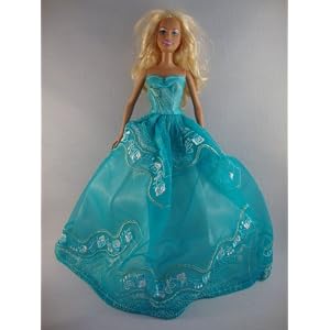 Teal Blue Ball Gown Made to Fit the Barbie Doll by 