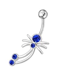 Jewelry: Dark Blue Gems Stone Fancy Spider 925 Sterling Silver Belly jewelry with 14Gx3/8(1.6x10MM) 316L Surgical Steel Banana and 5MM Ball. - PiercingPoint