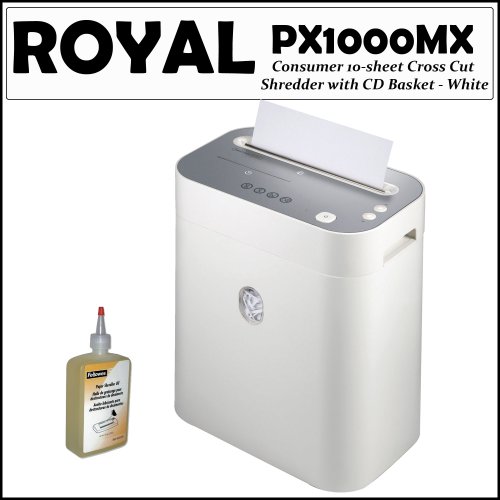 Royal PX1000MX Consumer 10-sheet Cross Cut Shredder with CD Basket - White + Fellowes 35250 Shred Oil 1-12OZ Bottle Lubricant Oil On Sale