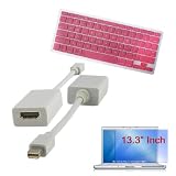 Pink Soft Keyboard Silicone Cover + Clear Screen Protector + Mini DisplayPort to HDMI Adapter for Apple Macbook 13.3" Laptop