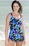 Blossoms Sarong Front Swimsuit - Women's Swimsuit Plus Size Swimsuits