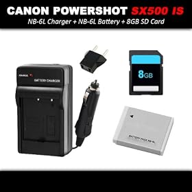 NB-6L Battery and Charger Power Kit for Canon PowerShot SX500 IS (Bonus: 8GB SD Class 10 Memory Card)