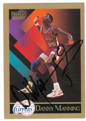 Danny Manning Autographed/Hand Signed Basketball Card (Los Angeles Clippers) 1990 Skybox #129