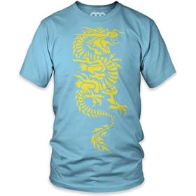 Yellow Tribal Dragon Fine Jersey T-Shirt, Aqua, S