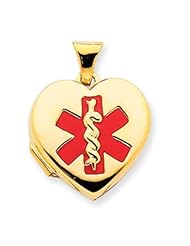 14k Gold Polished Enameled Heart-Shaped Medical Alert Locket