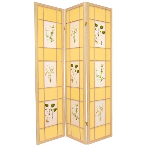 Oriental Furniture Unique Home Decor 6-Feet Herbal Floral Folding Shoji Privacy Floor Screen Room Divider, 3 Panel Natural