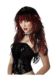 Womens Tempting Tresses Punk Pop Rock Star Goth Emo 80s Rock and Roll Long Black & Red Costume Wig