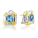 Silver + 18K Gold Cushion Blue Topaz Earrings