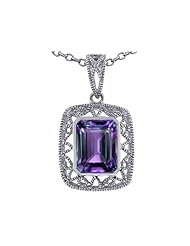 Tommaso Design(tm) Emerald Cut Simulated Alexandrite Pendant in 10 kt White Gold