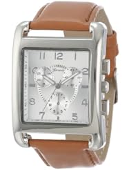 Geneva Womens 2377-C-GEN Silver-Tone and Brown Faux Leather Square Oversized Boyfriend Watch