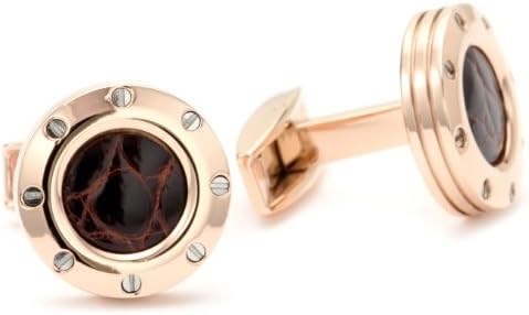 Men's Colibri Jewelry "Daytona" Polished Rose Gold-Finished Brown Alligator Leather Cuff Links