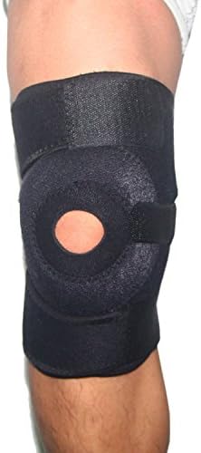 HNA Peak Neoprene Adjustable Velcro Open Patella Sports Knee Support Brace for Men and Women, One Size, Black