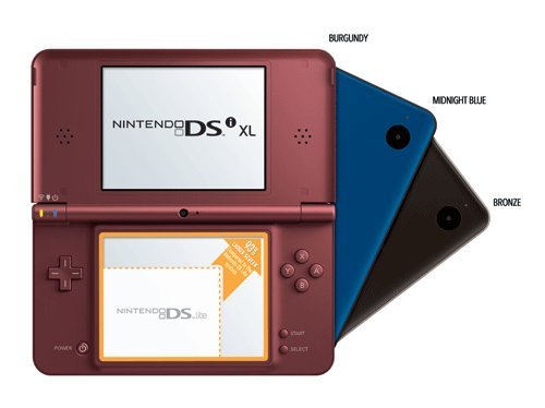 Nintendo DSi XL colors are Bronze, Burgundy and Blue (Midnight blue) are 