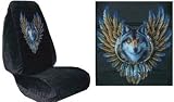 Car Truck SUV Wolf Dream Catcher Print Seat Covers 2 Black Universal Vehicle Bucket Seatcovers