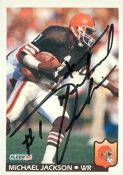 Michael Jackson Autographed/Hand Signed Football Card (Cleveland Browns) 1992 Fleer #69