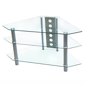 Walker Edison Bermuda 44-Inch Corner TV Stand, Clear Silver by Walker Edison
