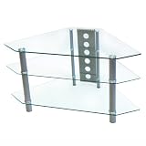 Walker Edison Bermuda 44-Inch Corner TV Stand, Clear/Silver