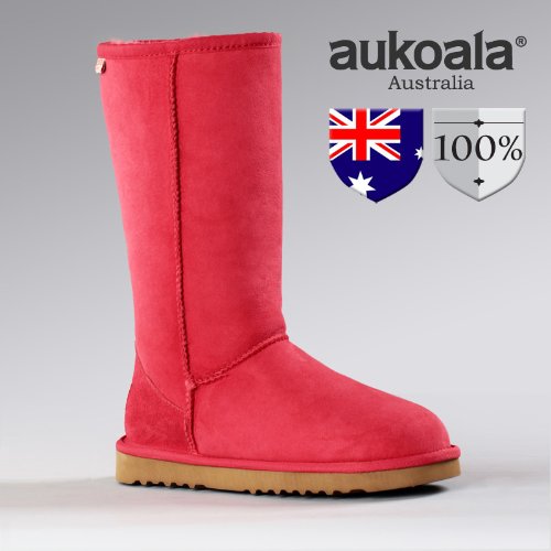 Aukoala Snow Boots Australia Sheepskin Warm Classic Tall For Womens_Size 5_Ruby On Sale