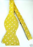 100% Silk Bow Tie - Yellow & White Polka Dot Design