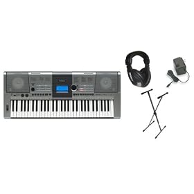 Yamaha YPT410 61 Full-Size Touch Sensitive Keys Bundle - Professional Headphones, Keyboard Stand, and Power Supply