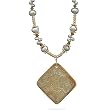 16+2 Inch Sage and Ivory Color Cultured Freshwater Pearl Necklace w/ Crystal, 14K Gold Plated Beads