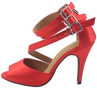 Customized Woman's Red Satin Latin Dance Shoes , Red , US6 / EU36 / UK4 / CN36