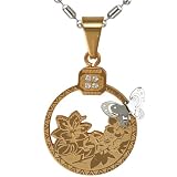 Wispy Butterfly and Rose Silver and Gold Tone Round Stainless Steel Pendant Necklace