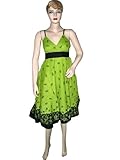 IMAGE OF Party Wear Cotton Parrot Green Black Paisley Printed Spaghetti Dress
