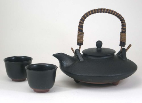 黒千代香セット（耐熱黒釉焼酎燗瓶）２客ツル付き