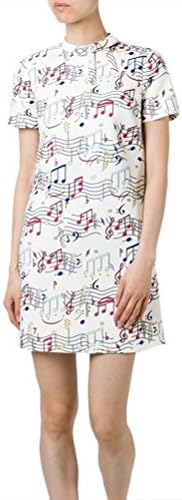 Glorria Women's Summer Music Notes Print Fashion Wear to Work Business A Line Dresses S