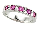 1.05 cts Diamond Baguette and Pink Sapphire Round Band W/milgrain - Platinum, 18kt White or Yellow Gold