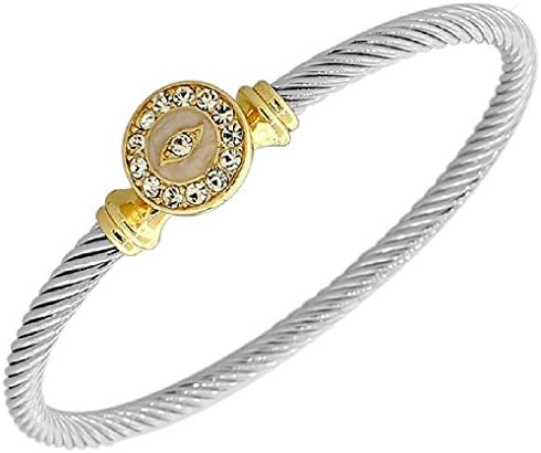 Uer Fashion Silver Tone-Tone White Crystals Twisted Cable Evil Eye Hamsa Bangle Bracelet