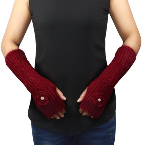 Dahlia Women's Hand Crochet Flower Acrylic Fingerless Arm Warmer Gloves