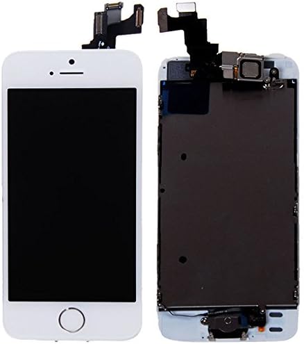 Cellpparts iPhone 5S Screen Replacement LCD Display Touch Screen Glass Digitizer Assembly With Home ButtonFront Facing Camera Set +Ear Speaker Set + Free Repair Tools (White)