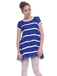 Striped Print Short Sleeves Piping  Dress