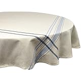 DII 100% Cotton, Machine Washable, Everyday French Stripe Kitchen Tablecloth For Dinner Parties, Summer & Outdoor Picnics - 70" Round Seats 4 to 6 People, Nautical Blue