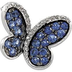 14K White Gold Black Rhodium Plated Genuine Blue Sapphire And Diamond Brooch... by Britney