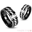 316L Stainless Steel Black IP 2 Tone Ring with Zagged Brushed Steel Center