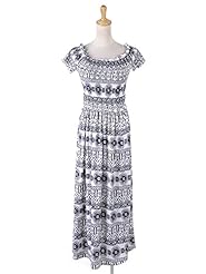 Cap Sleeves Short Sleeves Scoop Neck Shirred General Print  Dress