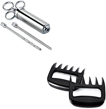 ChefKit Stainless Steel 2 Oz Heavy Duty Meat Injector Kit with Meat Shedding Fork Claws
