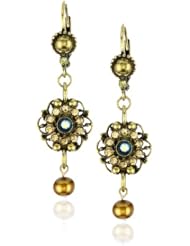 Sorrelli "Tapestry" Crystal and Pearl Flower Dangle Gold-Tone Earrings