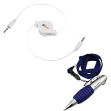 GTMax White 3.5mm Retractable Cable + Pen with Neckstrap Lanyard for Apple iPhone4 /4S /3G /3G S, Apple iPad 2 WIFI+3G ;Samsung GALAXY S2 / SII I9100 ,Galaxy S 4G ,Epic 4G; BlackBerry Torch 9800, 8520 Curve ,8530, Pearl 3G 9100 9105
