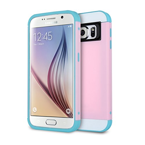 Galaxy S6 Case, S6 Case, ULAK 2in1 Hybrid Dual Layer Slim Protective Case Cover for Samsung Galaxy S6 (Plastic Hard Shell and Flexible TPU) (Baby Pink/Light Blue)
