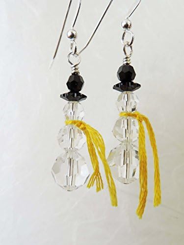 Crystal Snowman Sterling Silver Earrings with Swarovski Crystals and Yellow Scarf